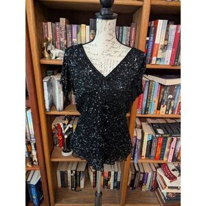 Vintage Adrianna Papell Evening Essentials Women's L Silk Black Top Blouse